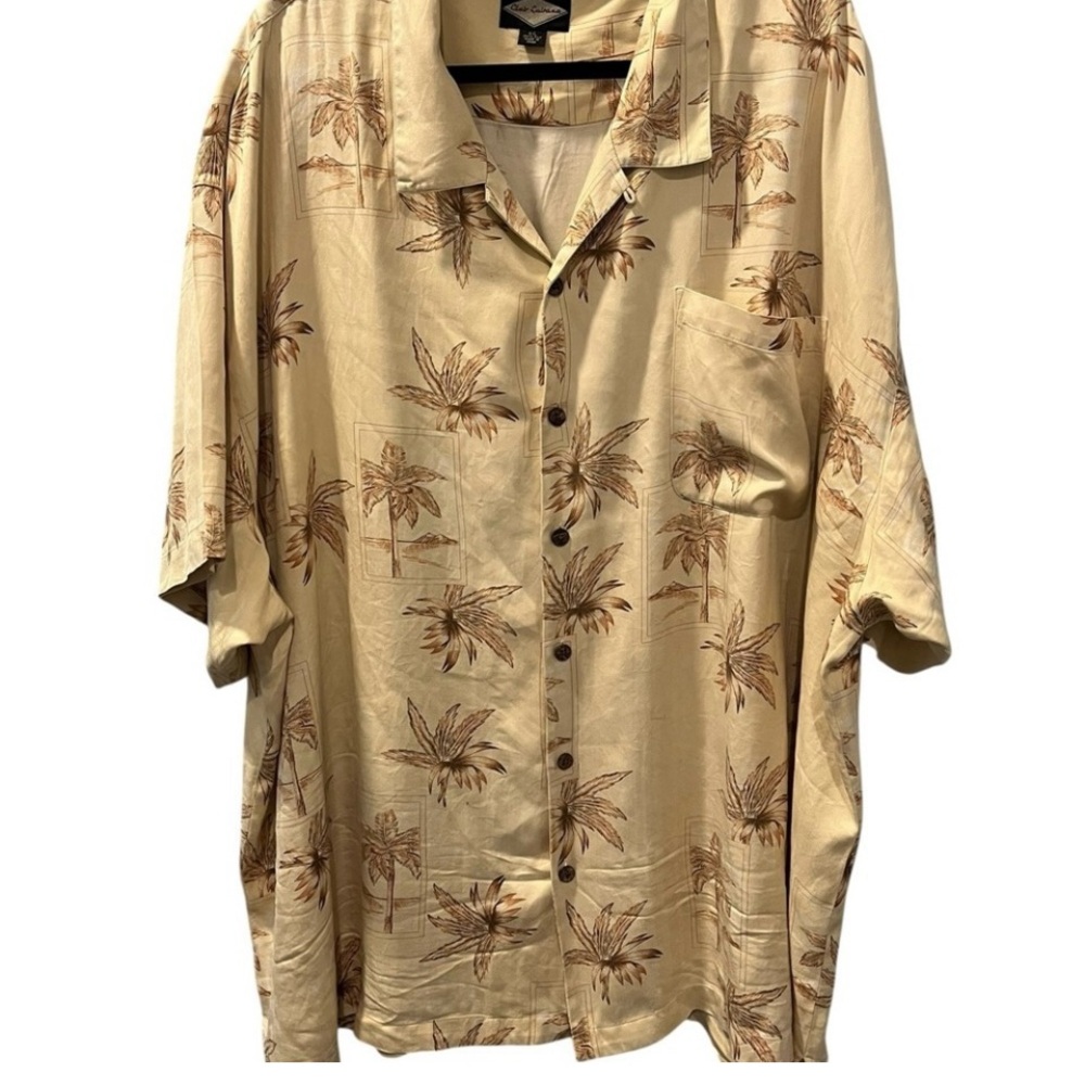Beige Palm Print Men's Casual Shirt Hawaiian Size 4XL Tropical